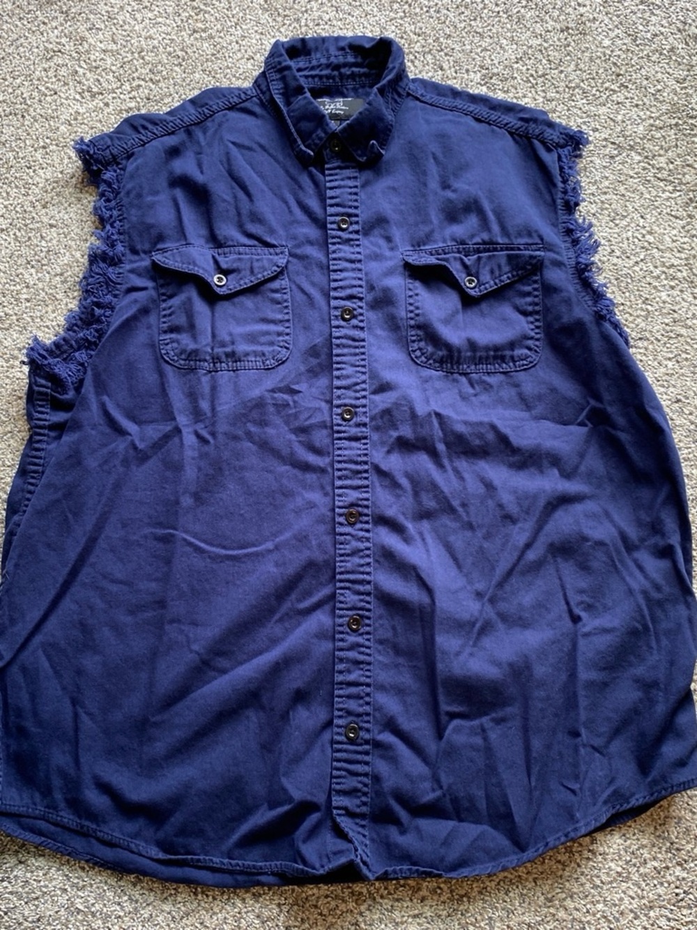 Buffalo Outdoors Roadwear Men's Sleeveless Button-Down Shirt in Navy Size 2XL